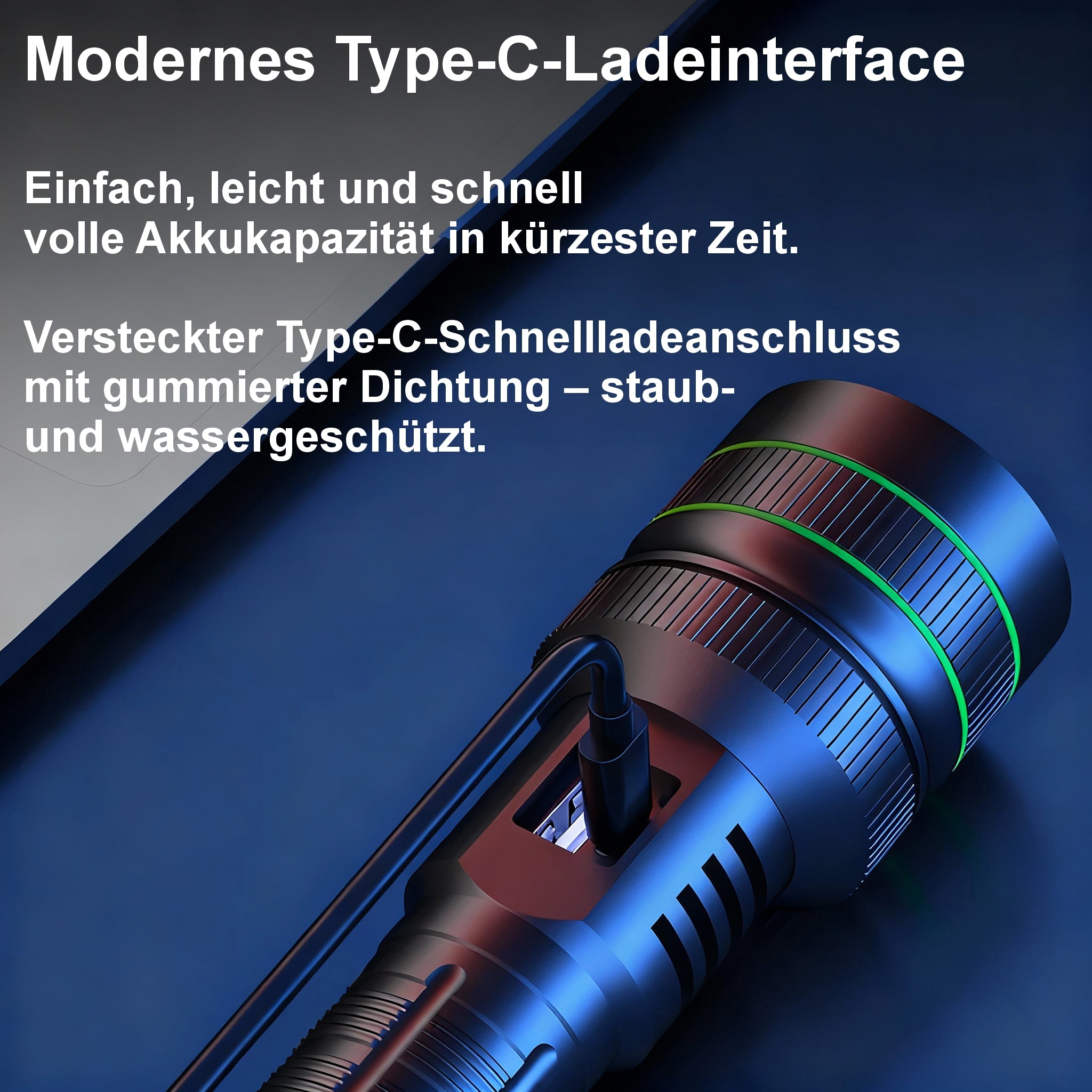 LED-Taschenlampe mit Zoom, USB-C & 5 Modi