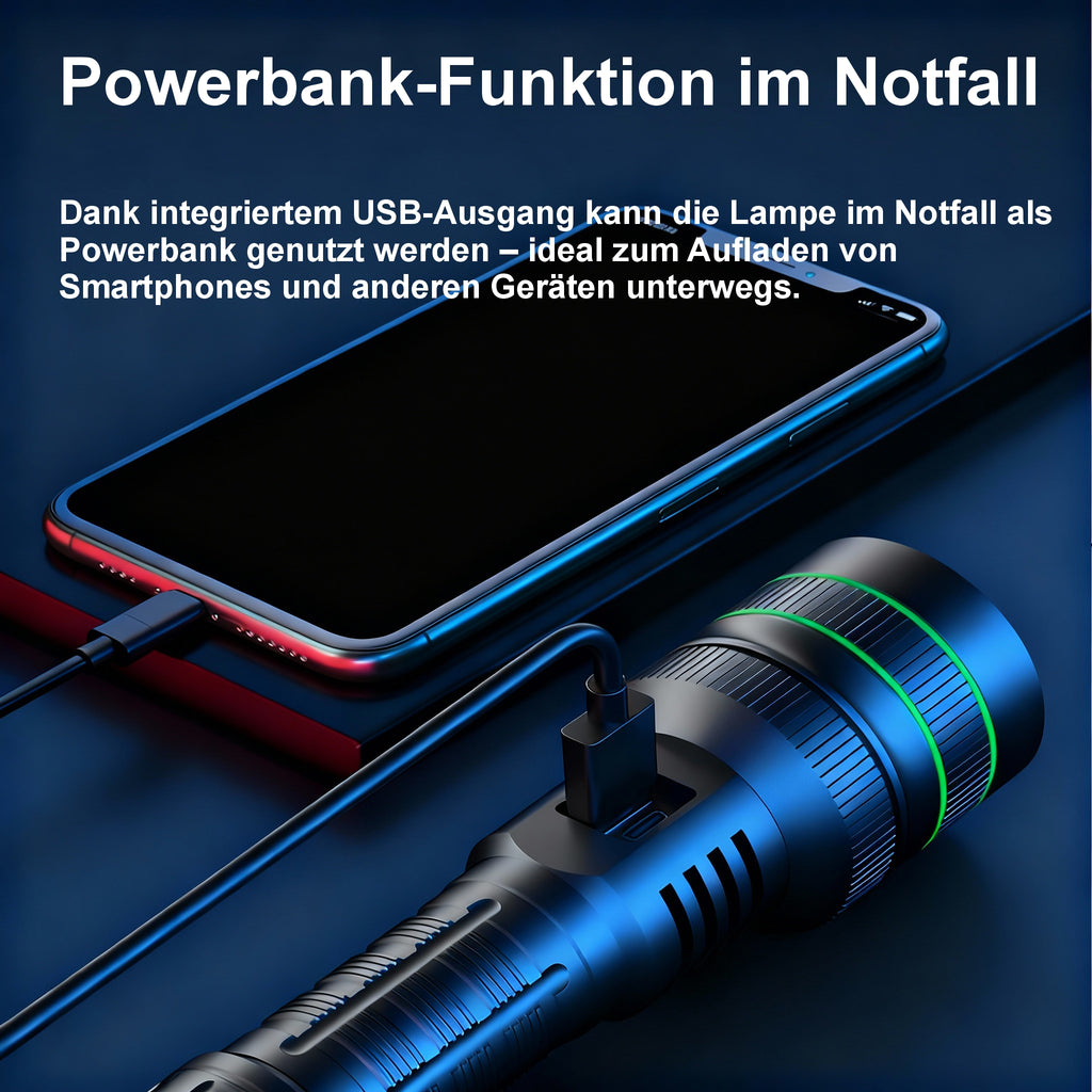 LED-Taschenlampe mit Zoom, USB-C & 5 Modi